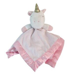 Cloud Island White Unicorn Lovey 13" Pink Satin Trim Back Baby Security Blanket